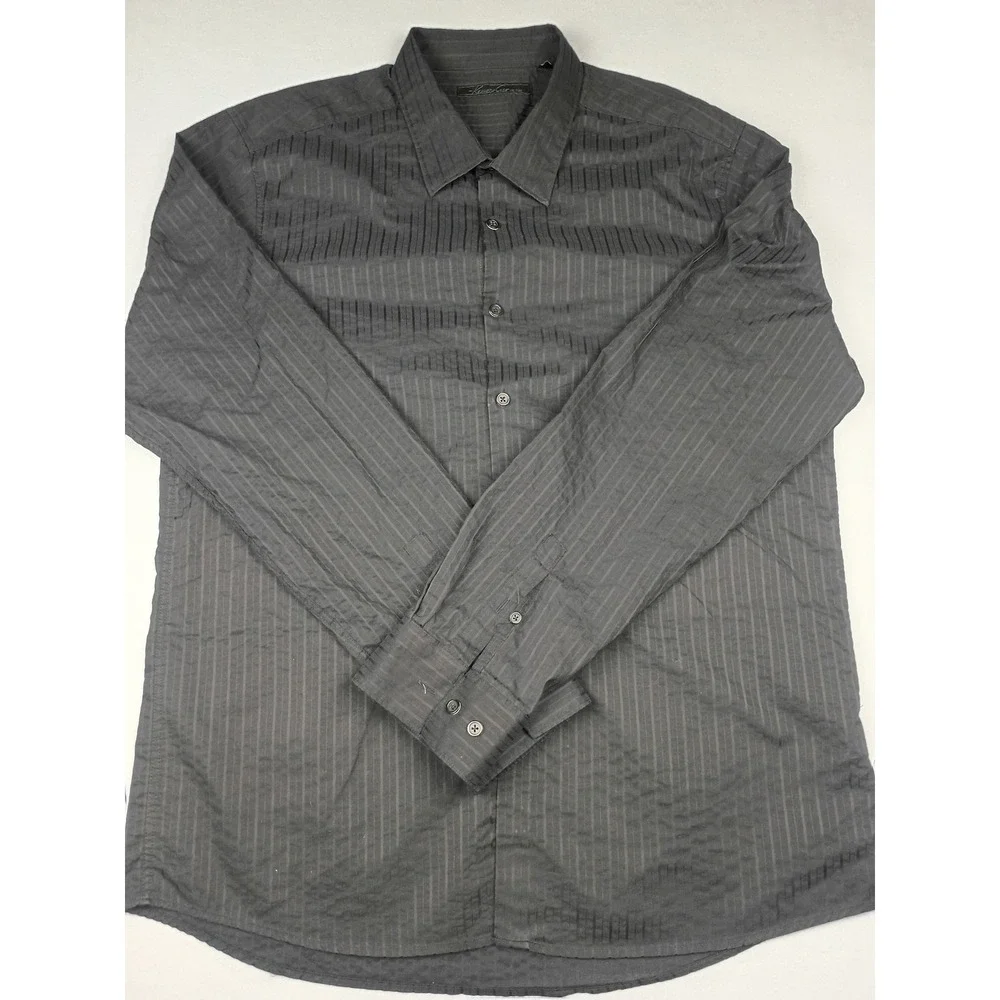 Kenneth Cole Reaction Mens XL Black Striped Textured Button Down Shirt L/S